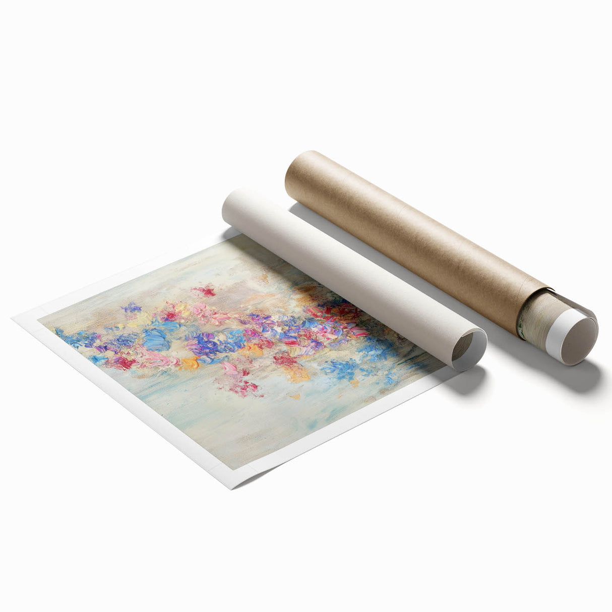 Textured Abstract Floral Wall Art – Blue & Pink Botanical Canvas