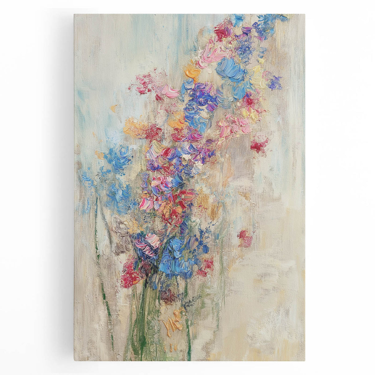 Textured Abstract Floral Wall Art – Blue & Pink Botanical Canvas
