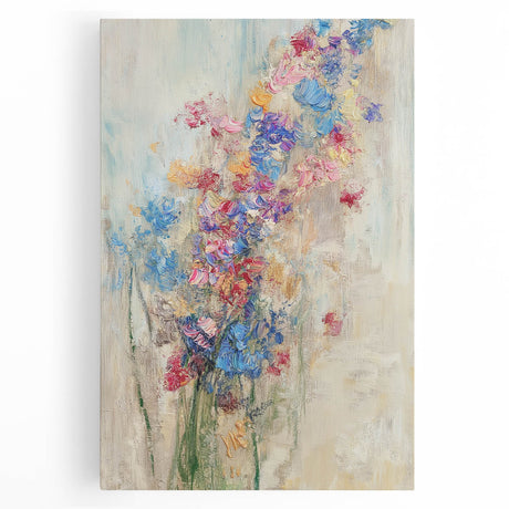 Textured Abstract Floral Wall Art – Blue & Pink Botanical Canvas