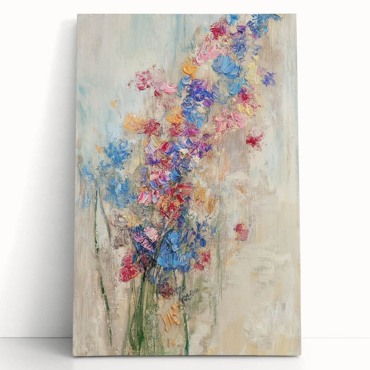 Textured Abstract Floral Wall Art – Blue & Pink Botanical Canvas