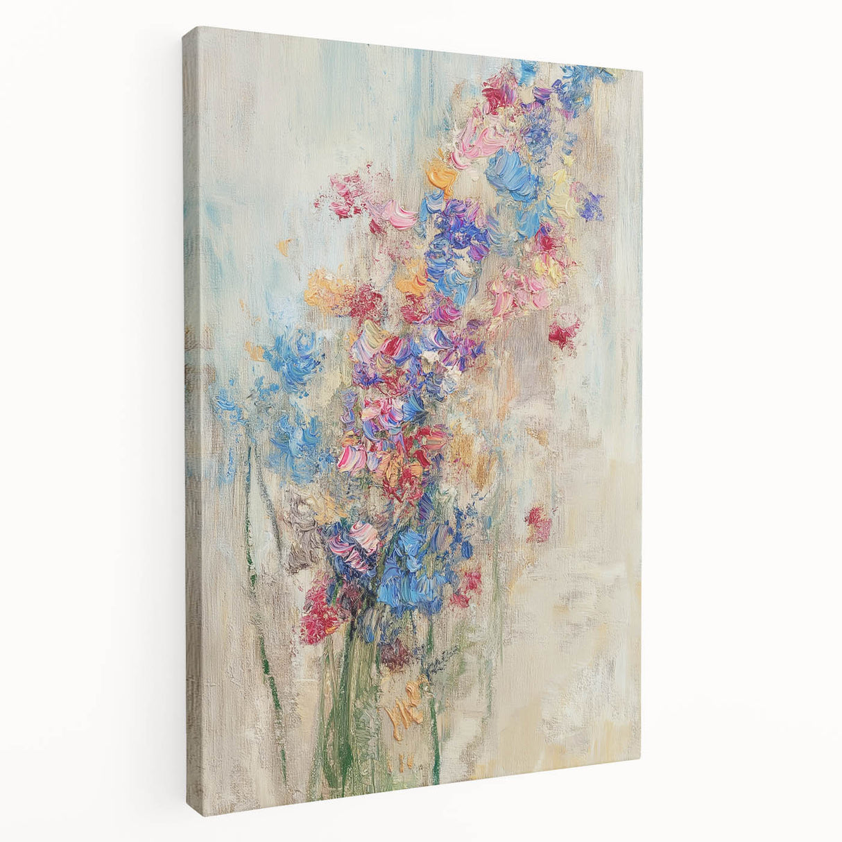 Textured Abstract Floral Wall Art – Blue & Pink Botanical Canvas