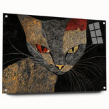 Modern Abstract Cat Wall Art – Bold Black & Gold Canvas Print
