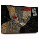 Modern Abstract Cat Wall Art – Bold Black & Gold Canvas Print