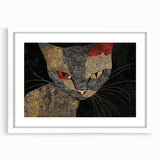 Modern Abstract Cat Wall Art – Bold Black & Gold Canvas Print