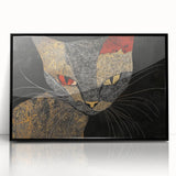 Modern Abstract Cat Wall Art – Bold Black & Gold Canvas Print
