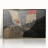 Modern Abstract Cat Wall Art – Bold Black & Gold Canvas Print