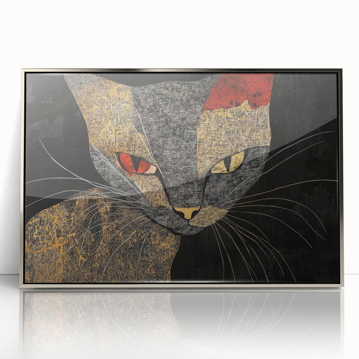 Modern Abstract Cat Wall Art – Bold Black & Gold Canvas Print