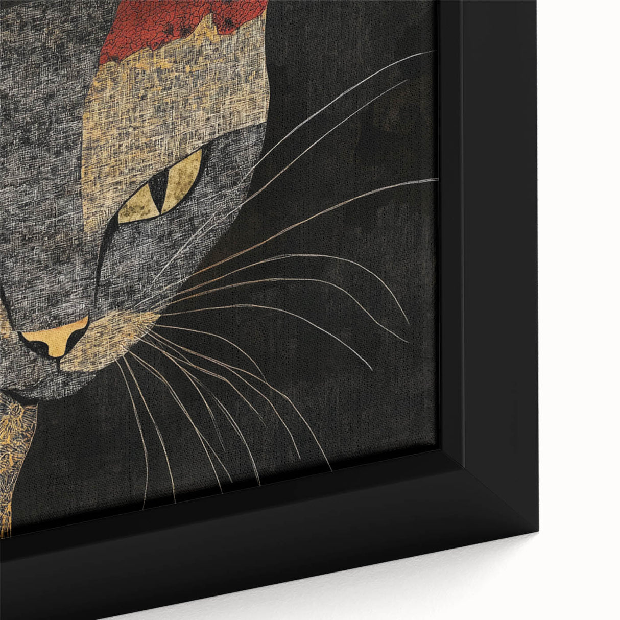Modern Abstract Cat Wall Art – Bold Black & Gold Canvas Print