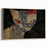 Modern Abstract Cat Wall Art – Bold Black & Gold Canvas Print