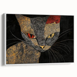 Modern Abstract Cat Wall Art – Bold Black & Gold Canvas Print