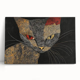 Modern Abstract Cat Wall Art – Bold Black & Gold Canvas Print