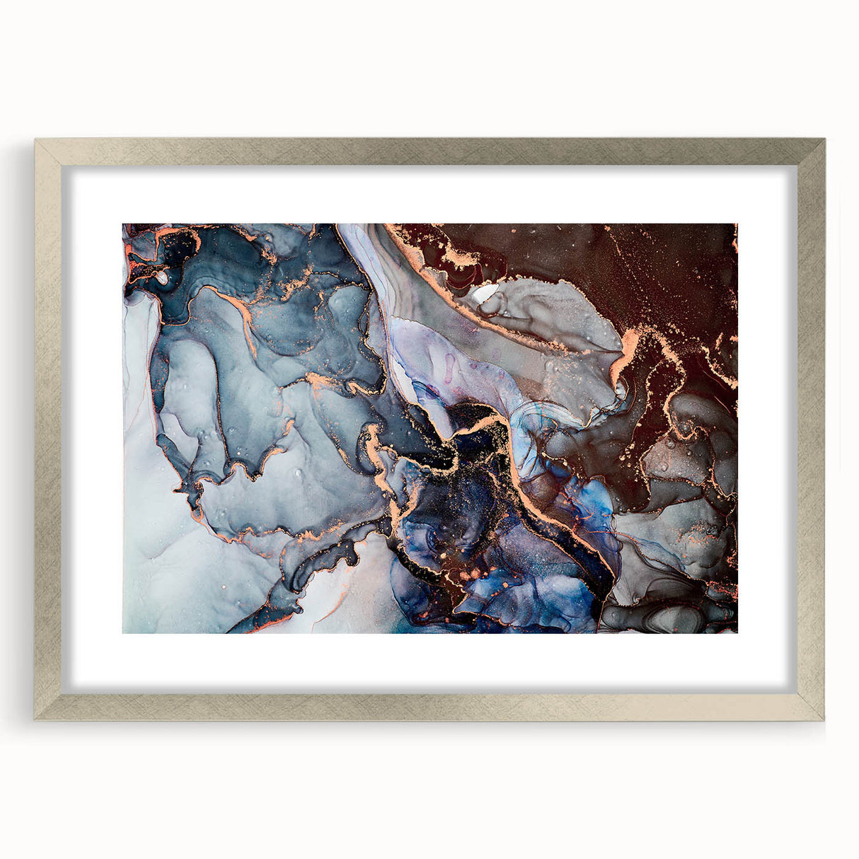 Exclusive Abstract Wall Decor – Navy Blue & Copper Canvas