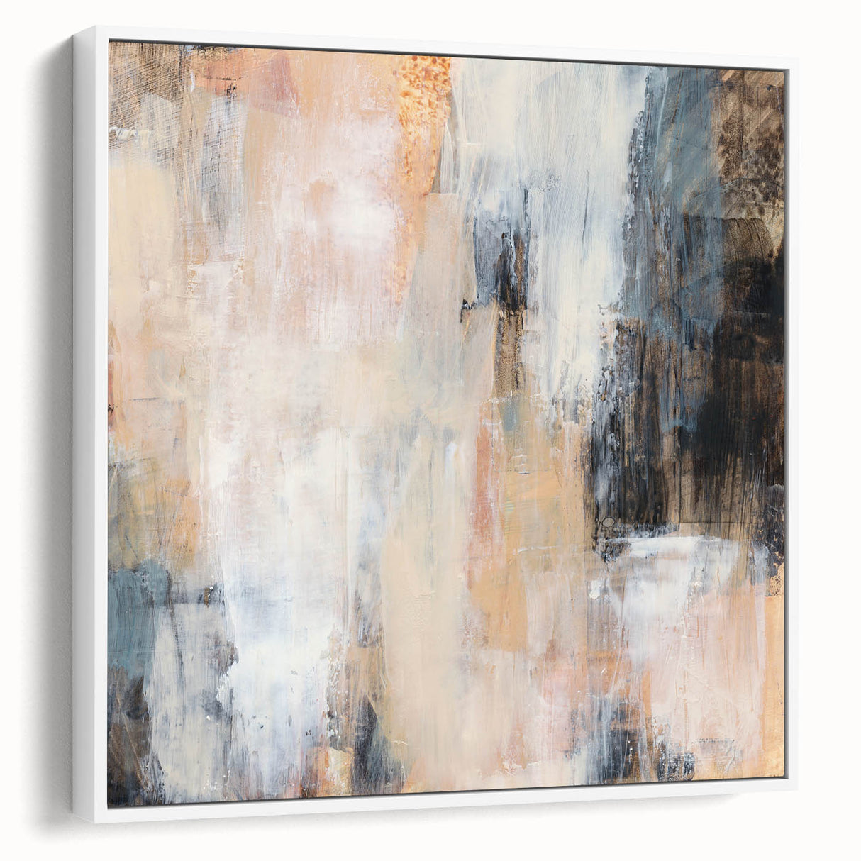 Earthen Harmony Abstracts - Soft Abstract Art in Peach, Blue, and White