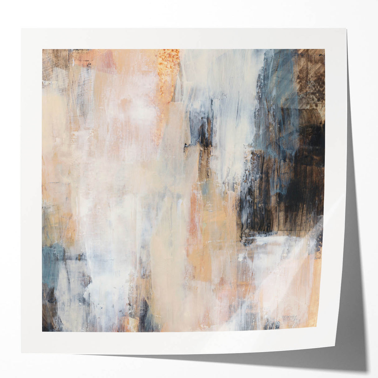 Earthen Harmony Abstracts - Soft Abstract Art in Peach, Blue, and White