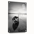 Black and White Minimalist Landscapes – Solitary Boat on Still Water Art