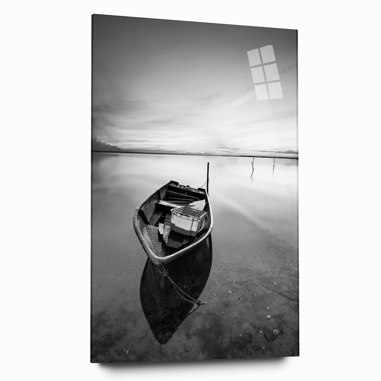 Black and White Minimalist Landscapes – Solitary Boat on Still Water Art