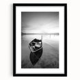 Black and White Minimalist Landscapes – Solitary Boat on Still Water Art