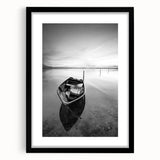 Black and White Minimalist Landscapes – Solitary Boat on Still Water Art