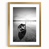 Black and White Minimalist Landscapes – Solitary Boat on Still Water Art