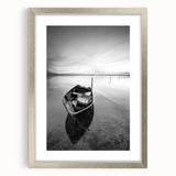 Black and White Minimalist Landscapes – Solitary Boat on Still Water Art