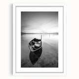 Black and White Minimalist Landscapes – Solitary Boat on Still Water Art
