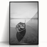 Black and White Minimalist Landscapes – Solitary Boat on Still Water Art