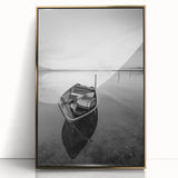 Black and White Minimalist Landscapes – Solitary Boat on Still Water Art