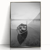 Black and White Minimalist Landscapes – Solitary Boat on Still Water Art
