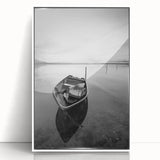 Black and White Minimalist Landscapes – Solitary Boat on Still Water Art