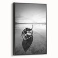 Black and White Minimalist Landscapes – Solitary Boat on Still Water Art