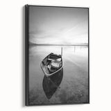 Black and White Minimalist Landscapes – Solitary Boat on Still Water Art