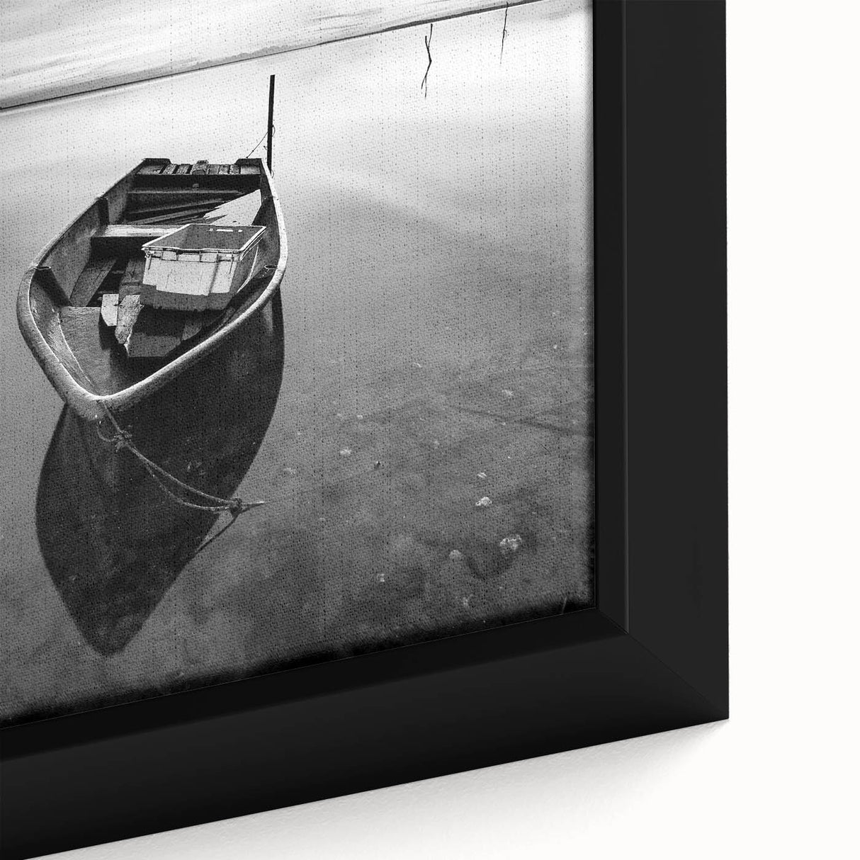 Black and White Minimalist Landscapes – Solitary Boat on Still Water Art
