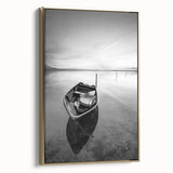 Black and White Minimalist Landscapes – Solitary Boat on Still Water Art