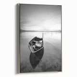 Black and White Minimalist Landscapes – Solitary Boat on Still Water Art