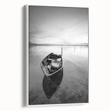 Black and White Minimalist Landscapes – Solitary Boat on Still Water Art