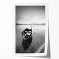 Black and White Minimalist Landscapes – Solitary Boat on Still Water Art
