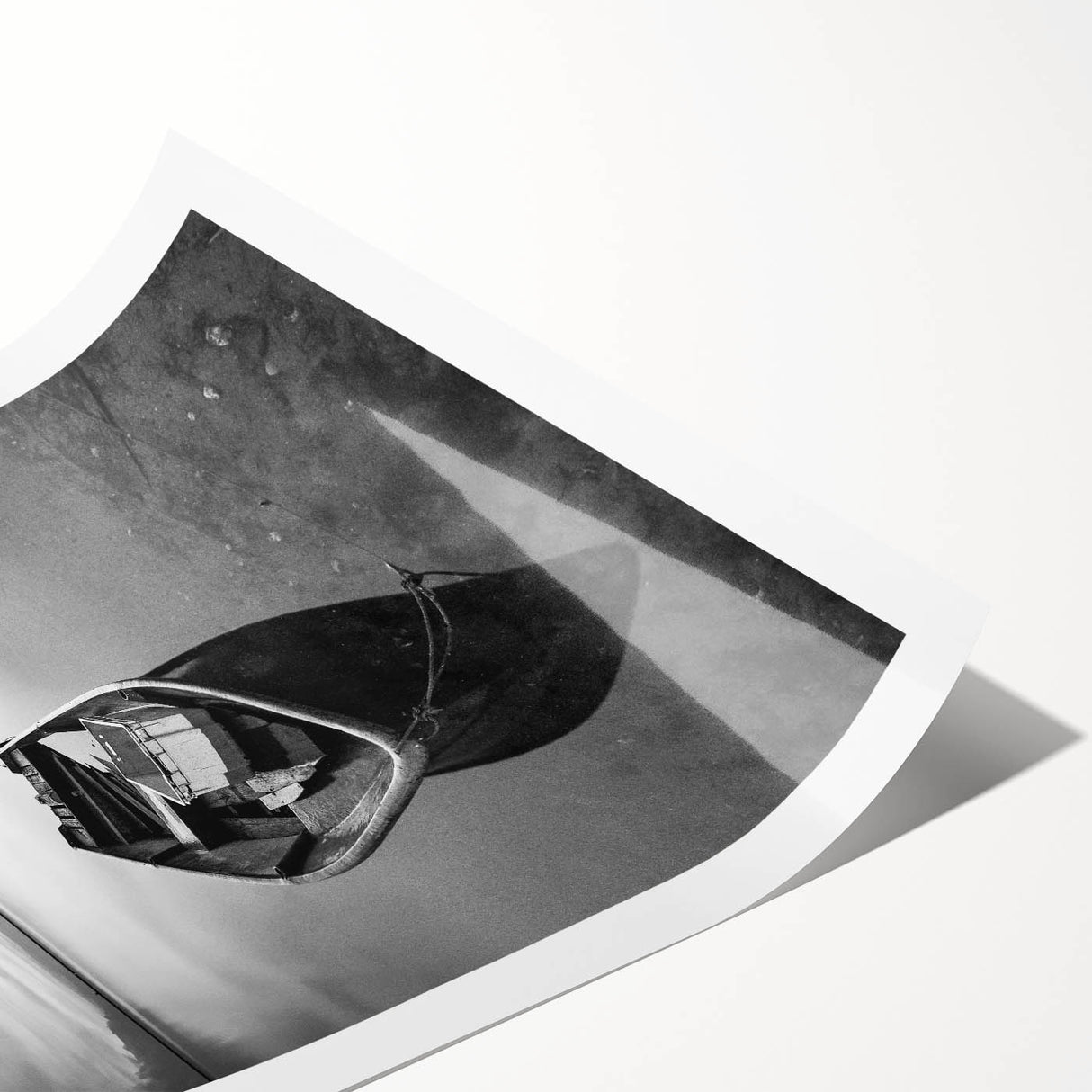 Black and White Minimalist Landscapes – Solitary Boat on Still Water Art