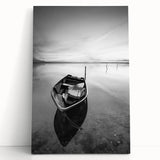Black and White Minimalist Landscapes – Solitary Boat on Still Water Art