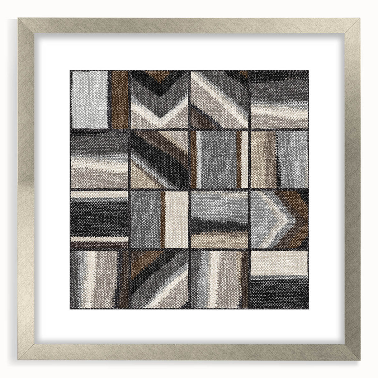 Geometric Abstract Canvas Art - Earthy Textured Grid in Neutrals