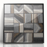 Geometric Abstract Canvas Art - Earthy Textured Grid in Neutrals