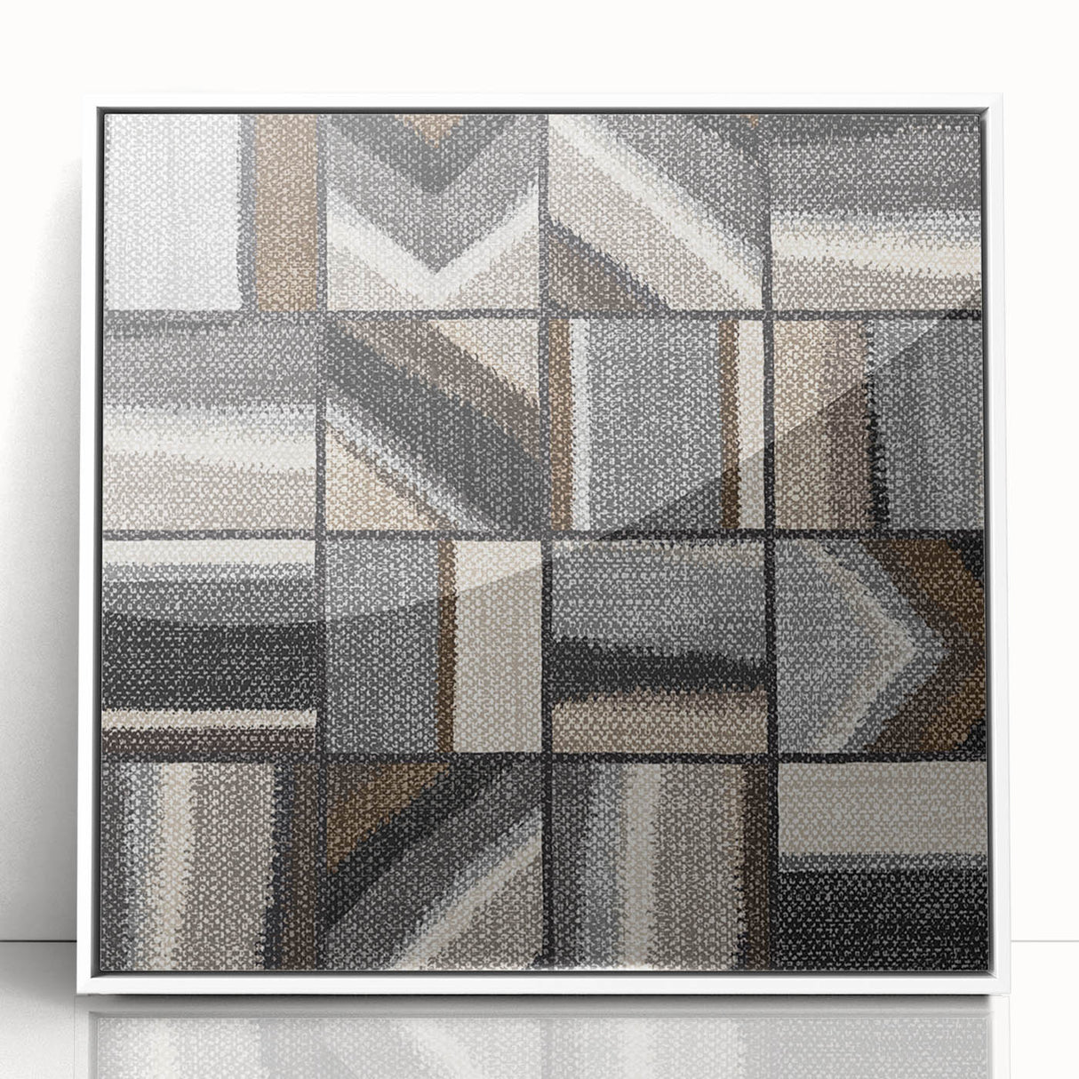 Geometric Abstract Canvas Art - Earthy Textured Grid in Neutrals