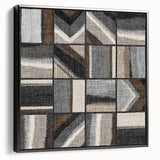 Geometric Abstract Canvas Art - Earthy Textured Grid in Neutrals