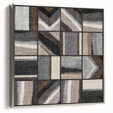Geometric Abstract Canvas Art - Earthy Textured Grid in Neutrals