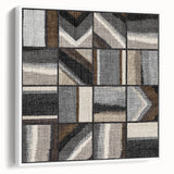 Geometric Abstract Canvas Art - Earthy Textured Grid in Neutrals