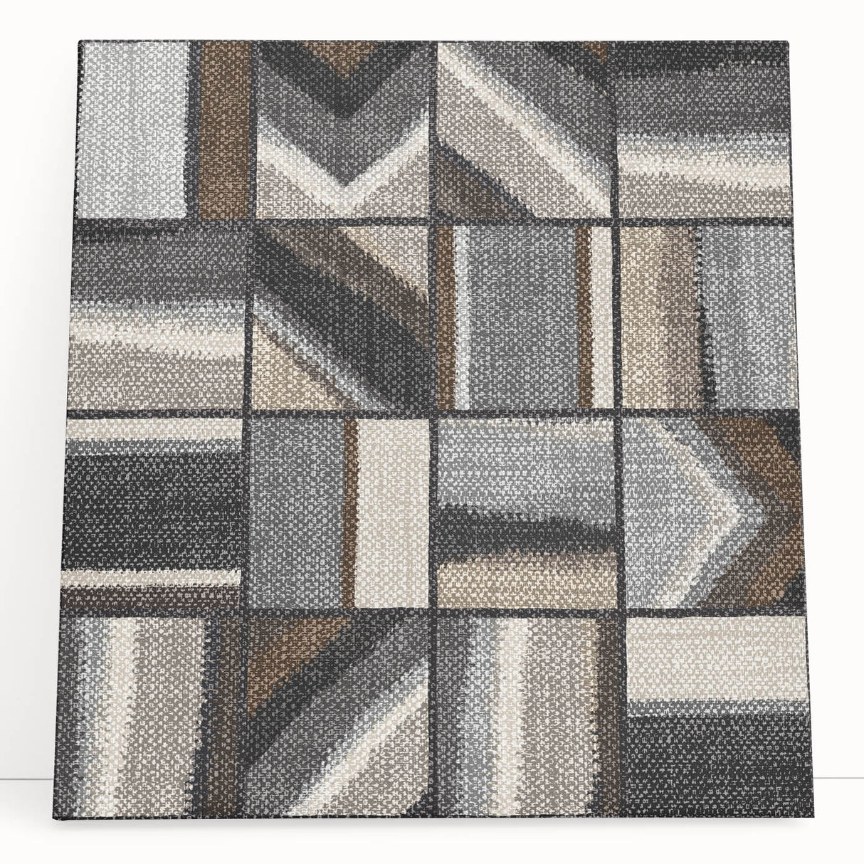 Geometric Abstract Canvas Art - Earthy Textured Grid in Neutrals