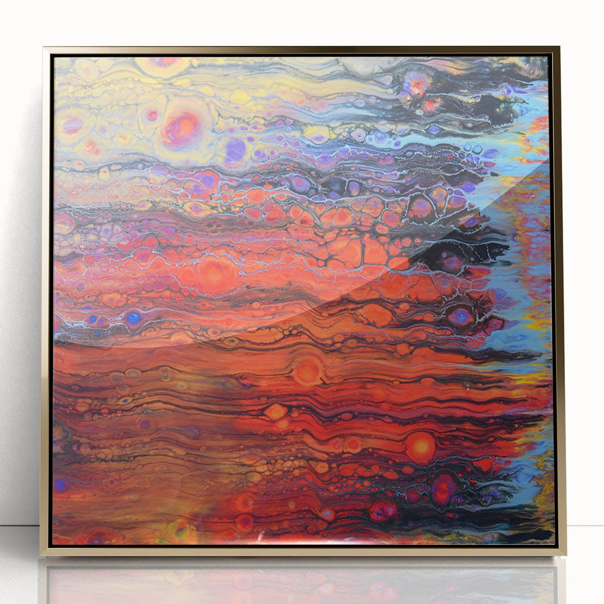 Contemporary Fluid Art Piece – Fiery Red & Orange Abstract Print