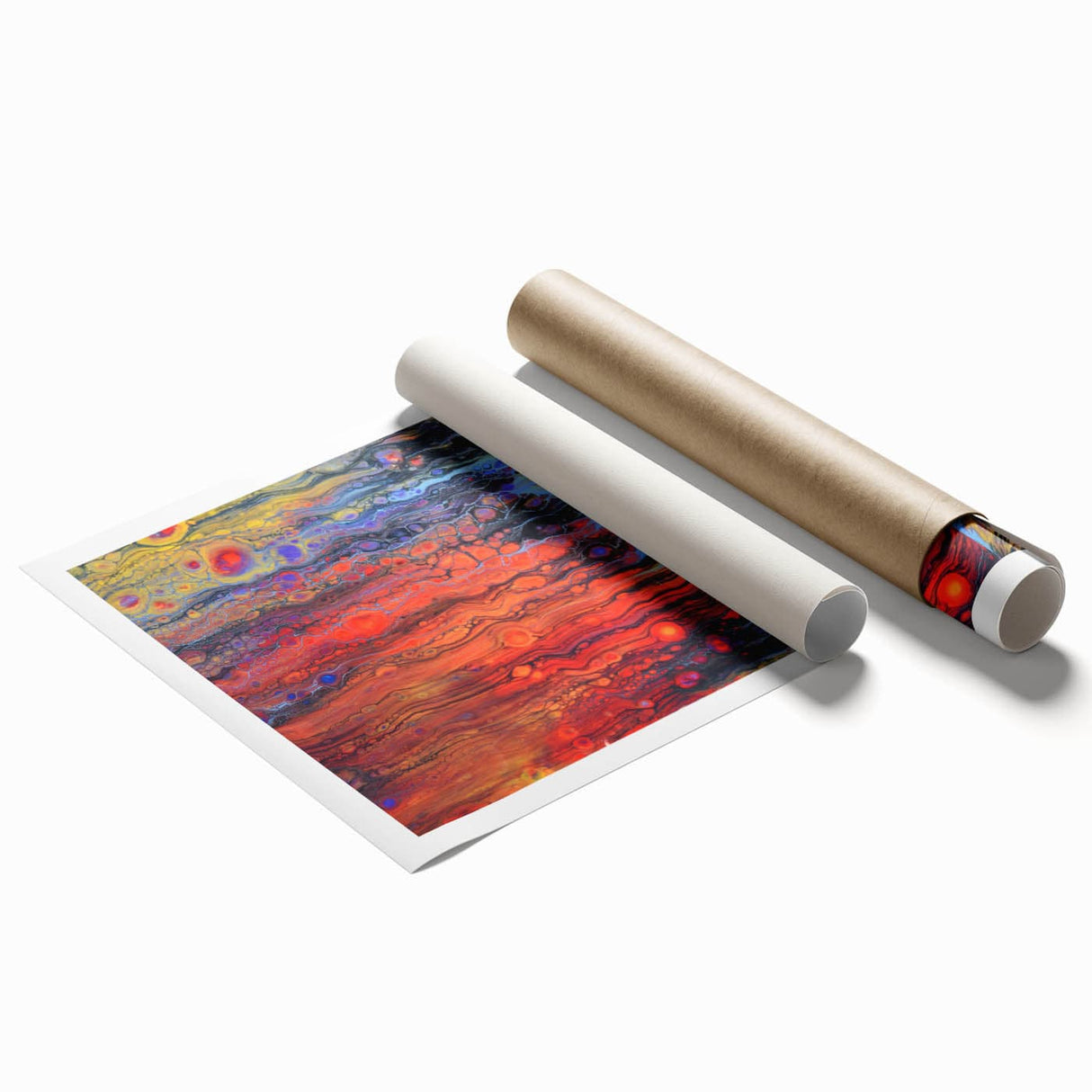 Contemporary Fluid Art Piece – Fiery Red & Orange Abstract Print