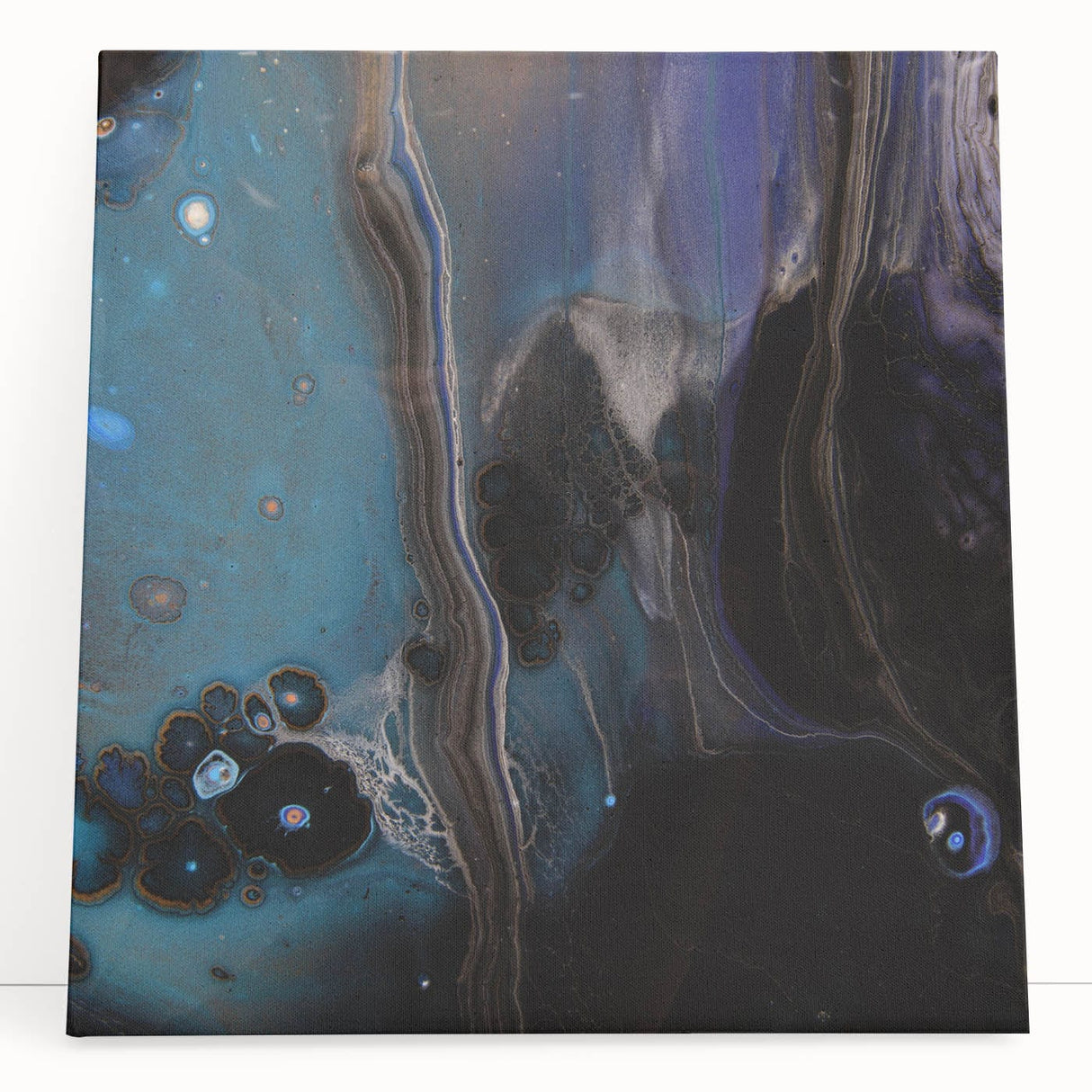 Fluid Acrylic Wall Decor – Deep Blue & Black Abstract Canvas