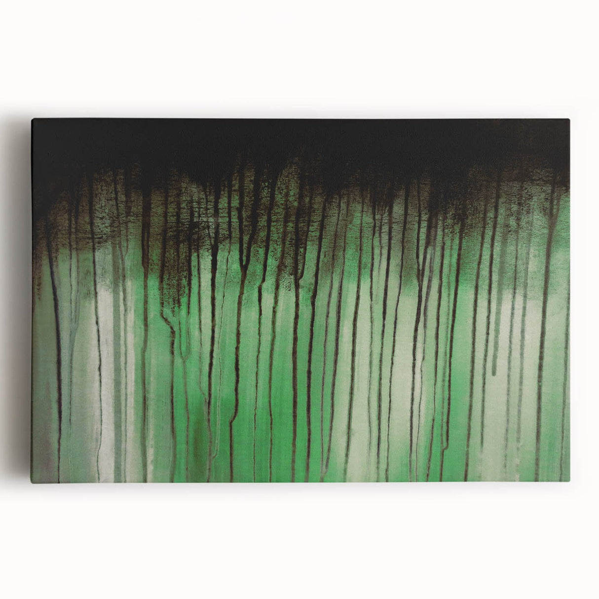 Large Abstract Wall Art – Moody Green & Black Drip Canvas Print