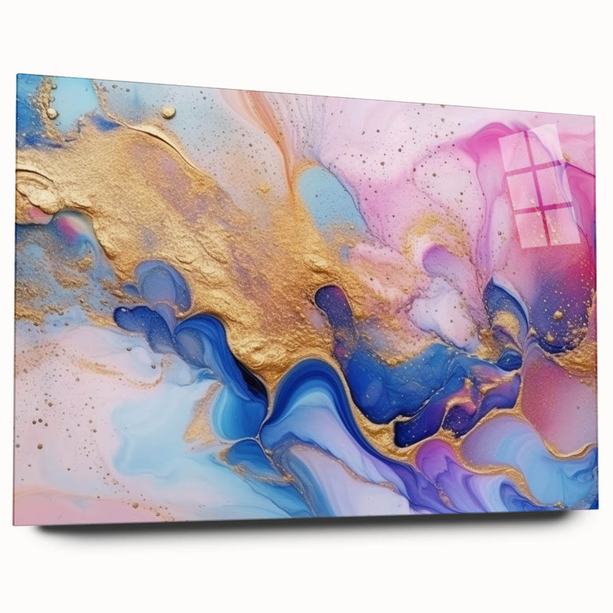 Abstract Fluid Canvas Art – Pink, Blue & Gold Modern Wall Print